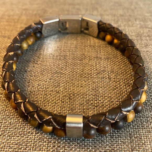 Fossil Double: Braided Leather  and Bead Bracelet - Picture 3 of 4